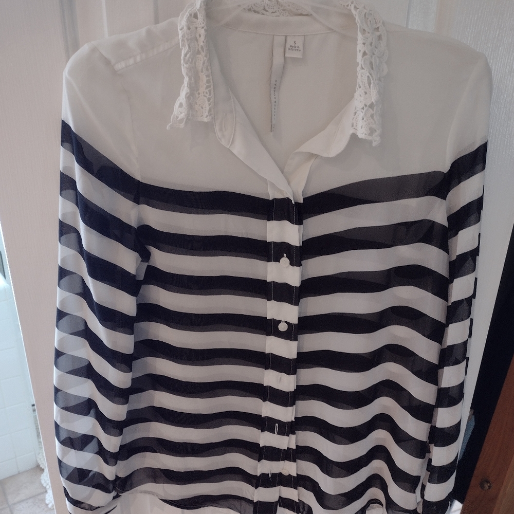 Lauren Conrad sheer button up shirt